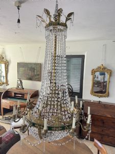lampadario bronzo dorato e cristalli